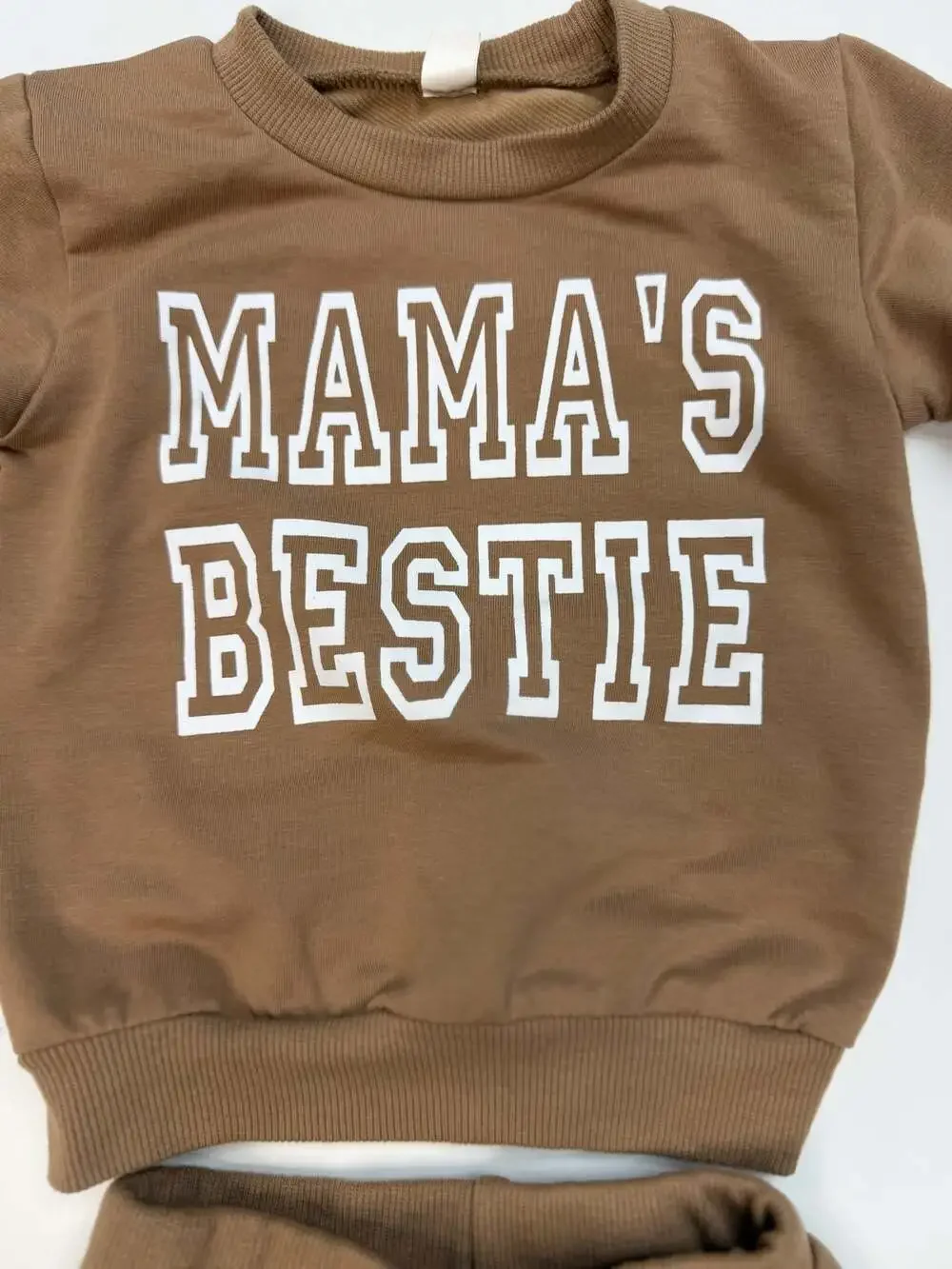Mama's Bestie Brown Sweatshirt and Jogger Pants 2-Piece Outfit Size 80